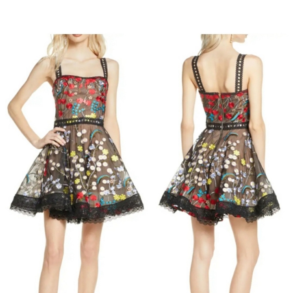 Size 8 Bronx and Banco Floral embroidered flare dress